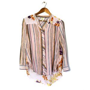Anthropologie Fig & Flower Mixed Print Long Sleeve Button Up Blouse Size Small